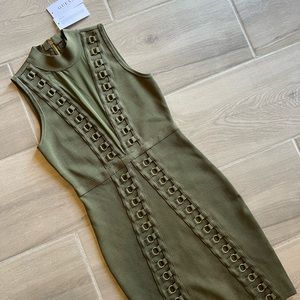 NWT: Guess mesh front ring olive party dress